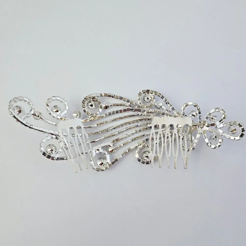 Aurora Borealis Bridal Hair Comb Rhinestone Silver Tone Wedding Formal Prom